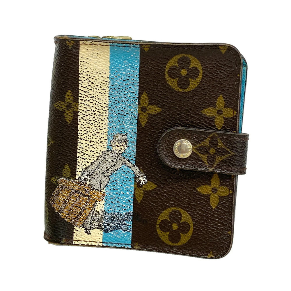 Louis Vuitton Monogram Groom Compact Zip Wallet M60036 Blue Women's P3562117